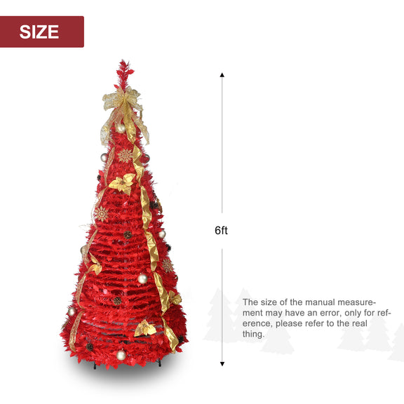 Instant Holiday Magic: 6ft Pre-Lit Red Christmas Tree that Pops Up in Seconds