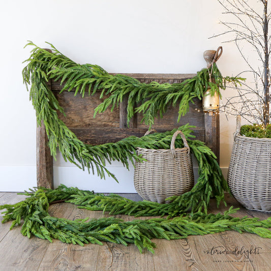 15ft Premium Norfolk Pine Garland - Effortlessly Drape Your Mantel & Staircase