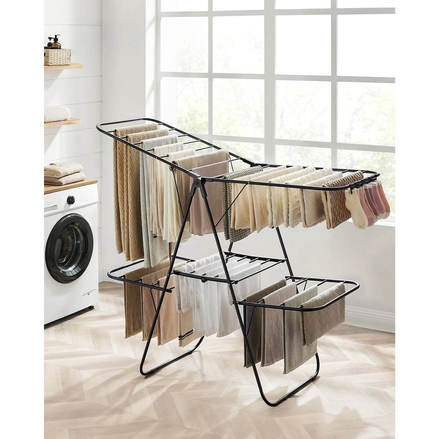 Naawe Foldable 2-Level Clothes Drying Rack with Height-Adjustable Wings - Naawe
