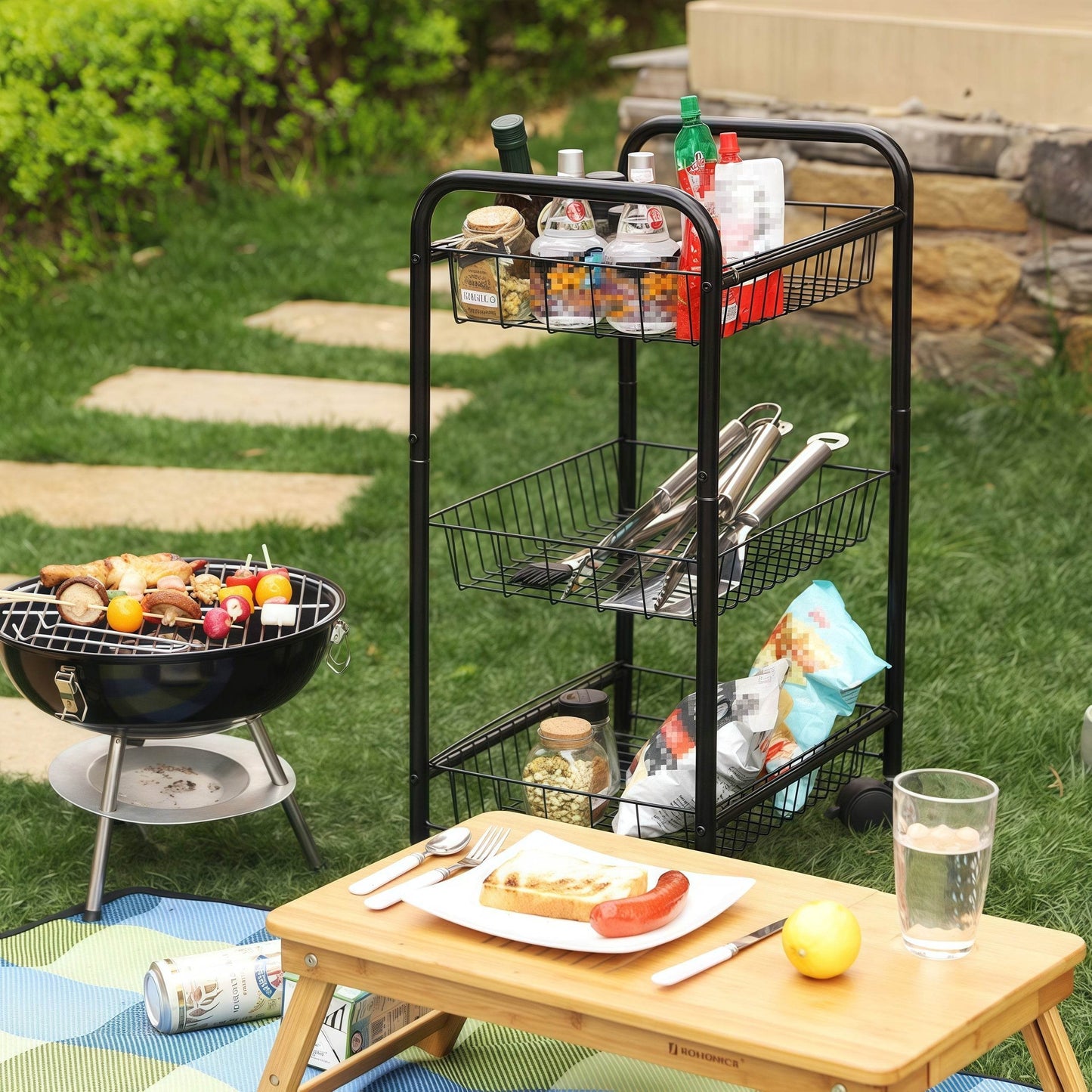 Naawe 3-Tier Metal Rolling Cart on Wheels with Baskets - Naawe