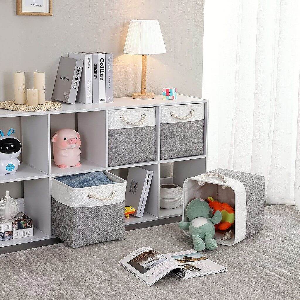 Naawe Cloth Storage Cubes Grey White with Rope Handles - Naawe
