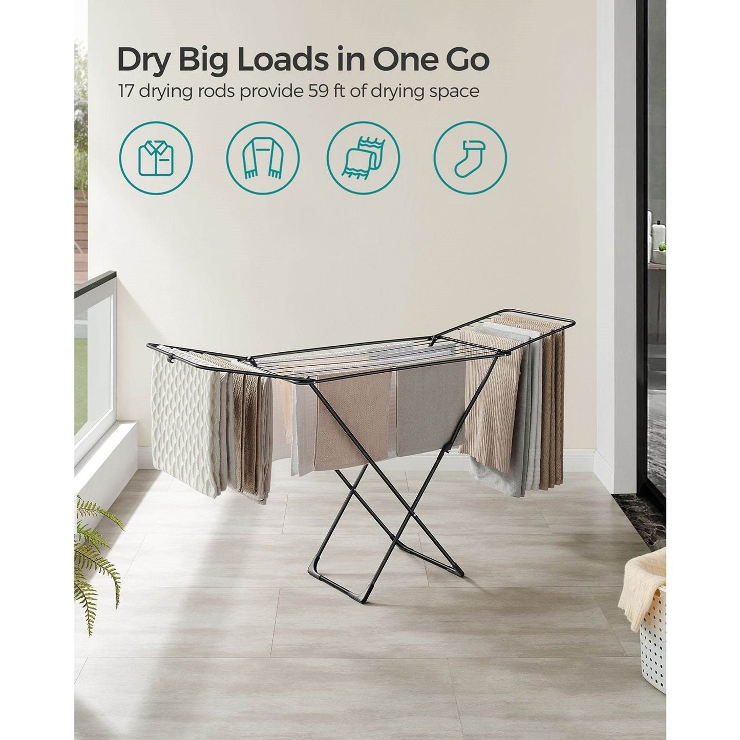 Naawe Installation Free x-Gull Wing Floor Folding Drying Rack - Naawe