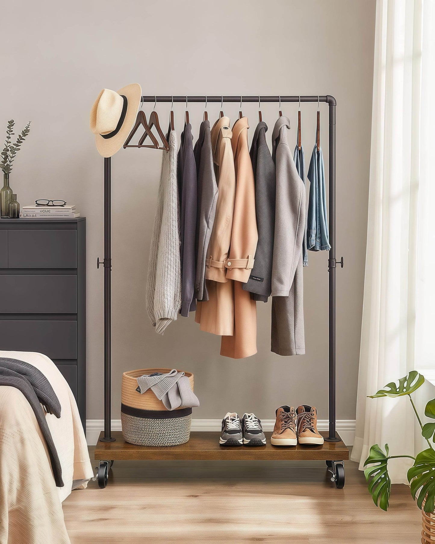 Naawe Heavy Duty Rolling Clothing Rack with Shelf - Naawe