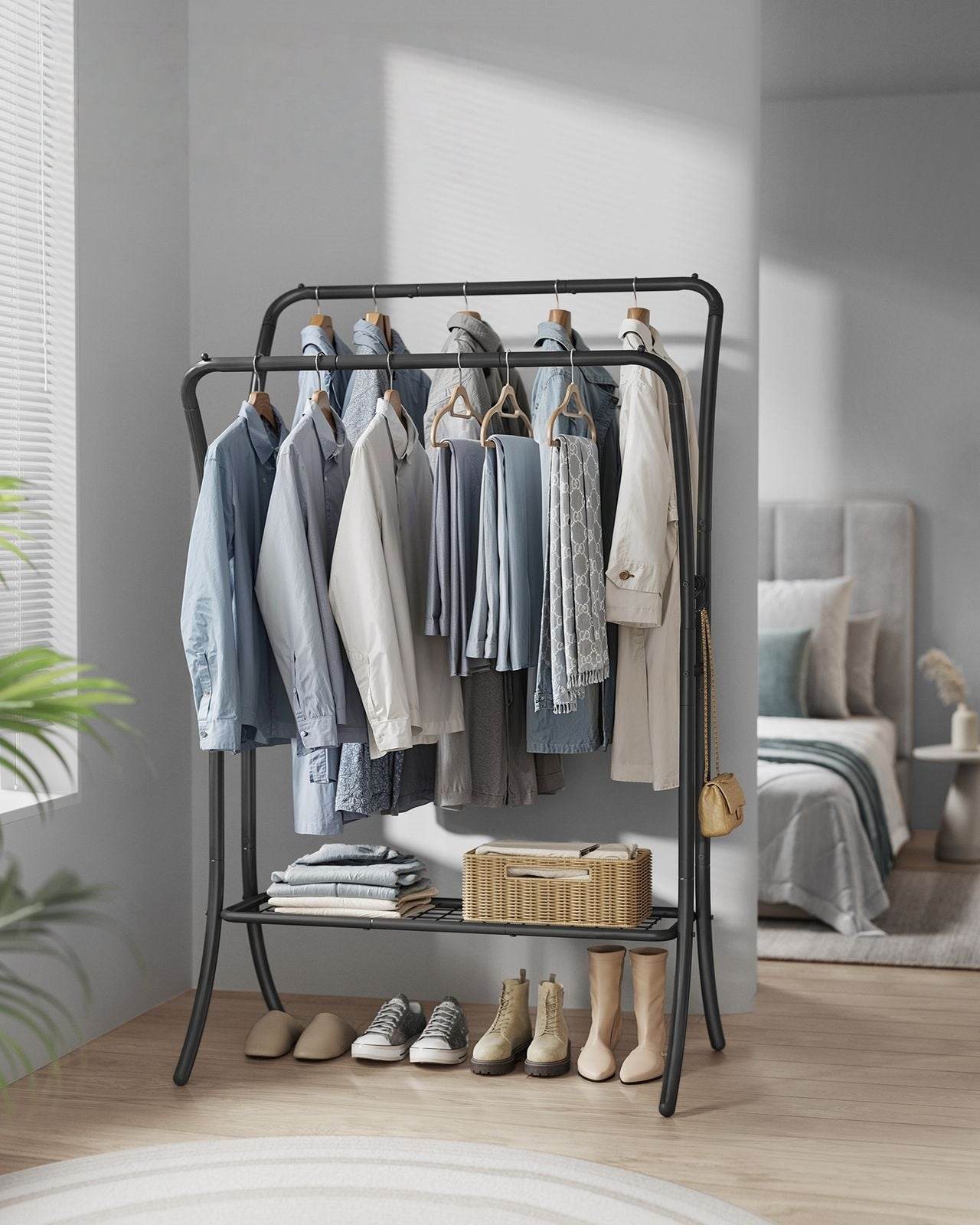 Naawe Double Rod Clothes Rack with Shelves - Naawe