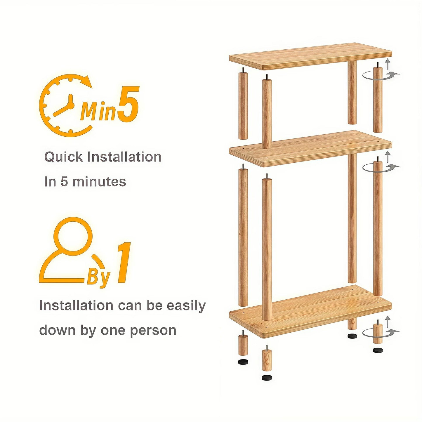 Naawe Slim 3-tier Wooden Side Table with Storage Shelves for Living Room, Bedroom and Sofa - Naawe