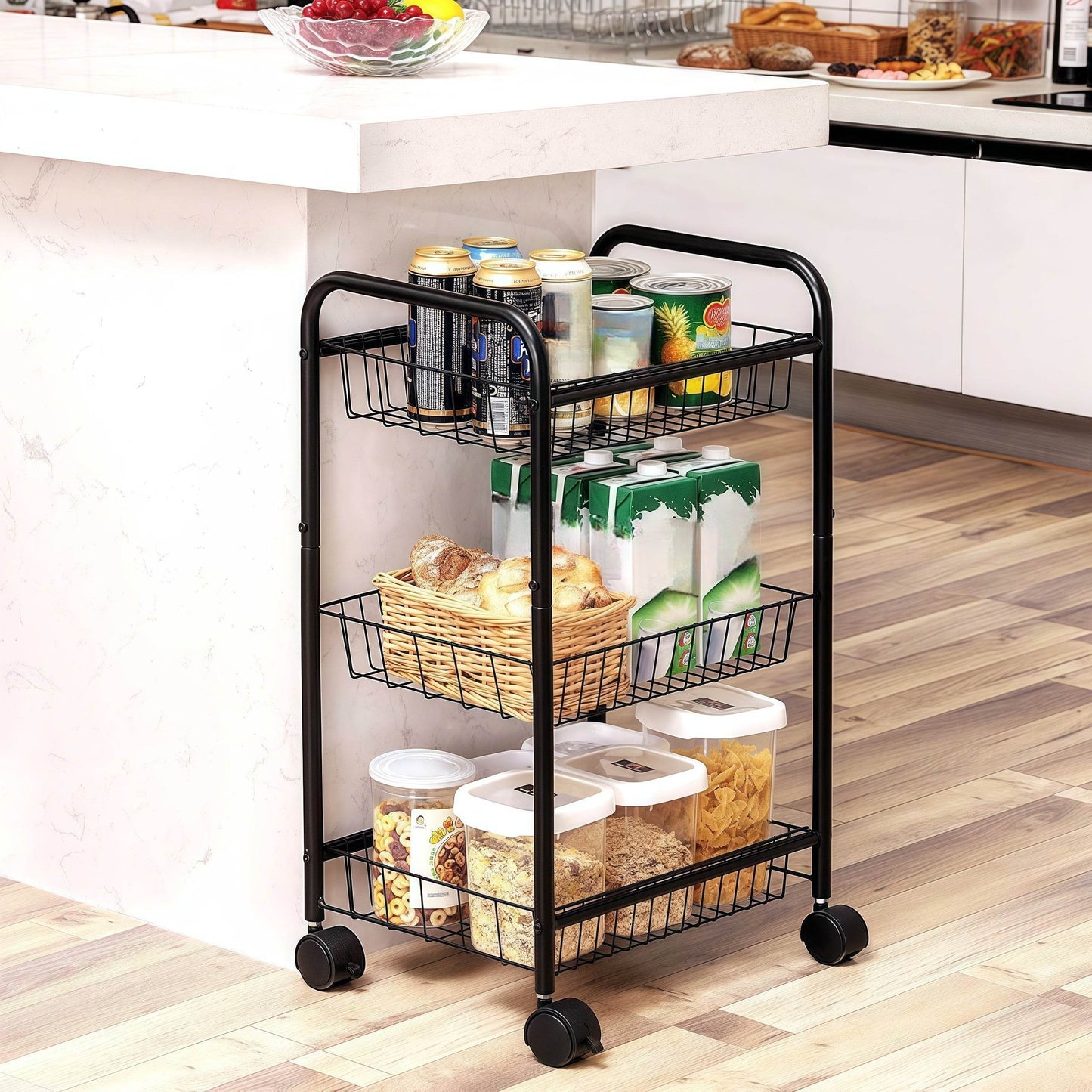 Naawe 3-Tier Metal Rolling Cart on Wheels with Baskets - Naawe