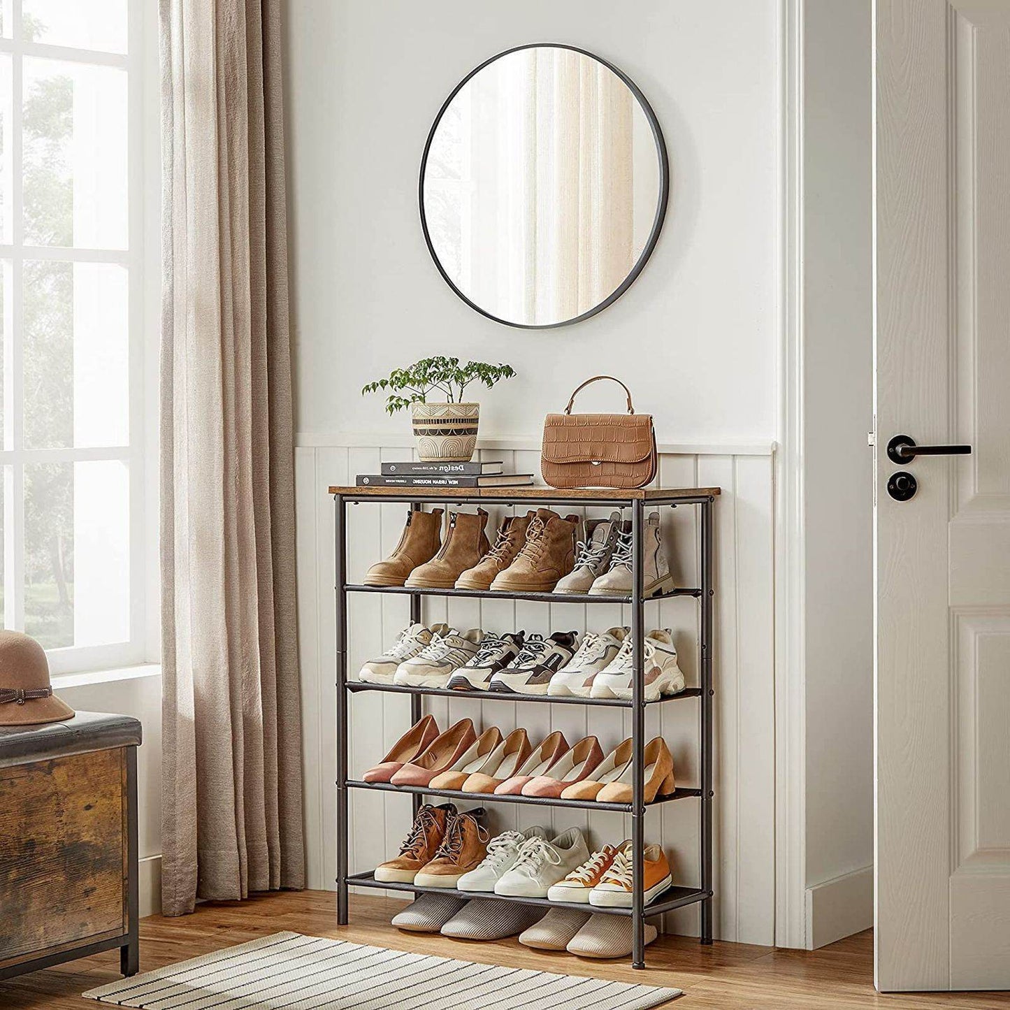 Naawe Multi-Functional Patchwork Wooden Board Assembly 5 Tier Shoe Rack for 12-16 Pairs of Shoes - Naawe