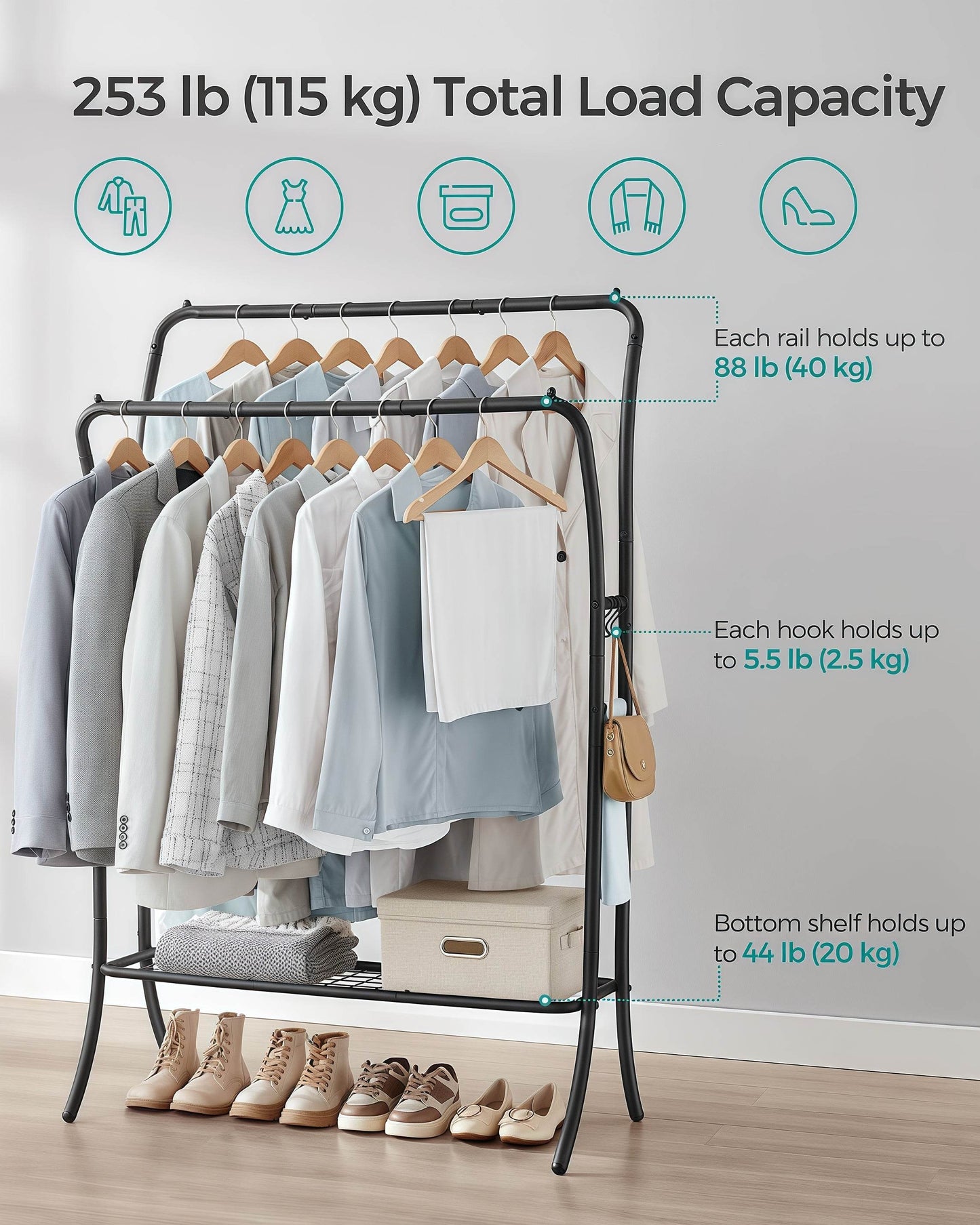 Naawe Double Rod Clothes Rack with Shelves - Naawe