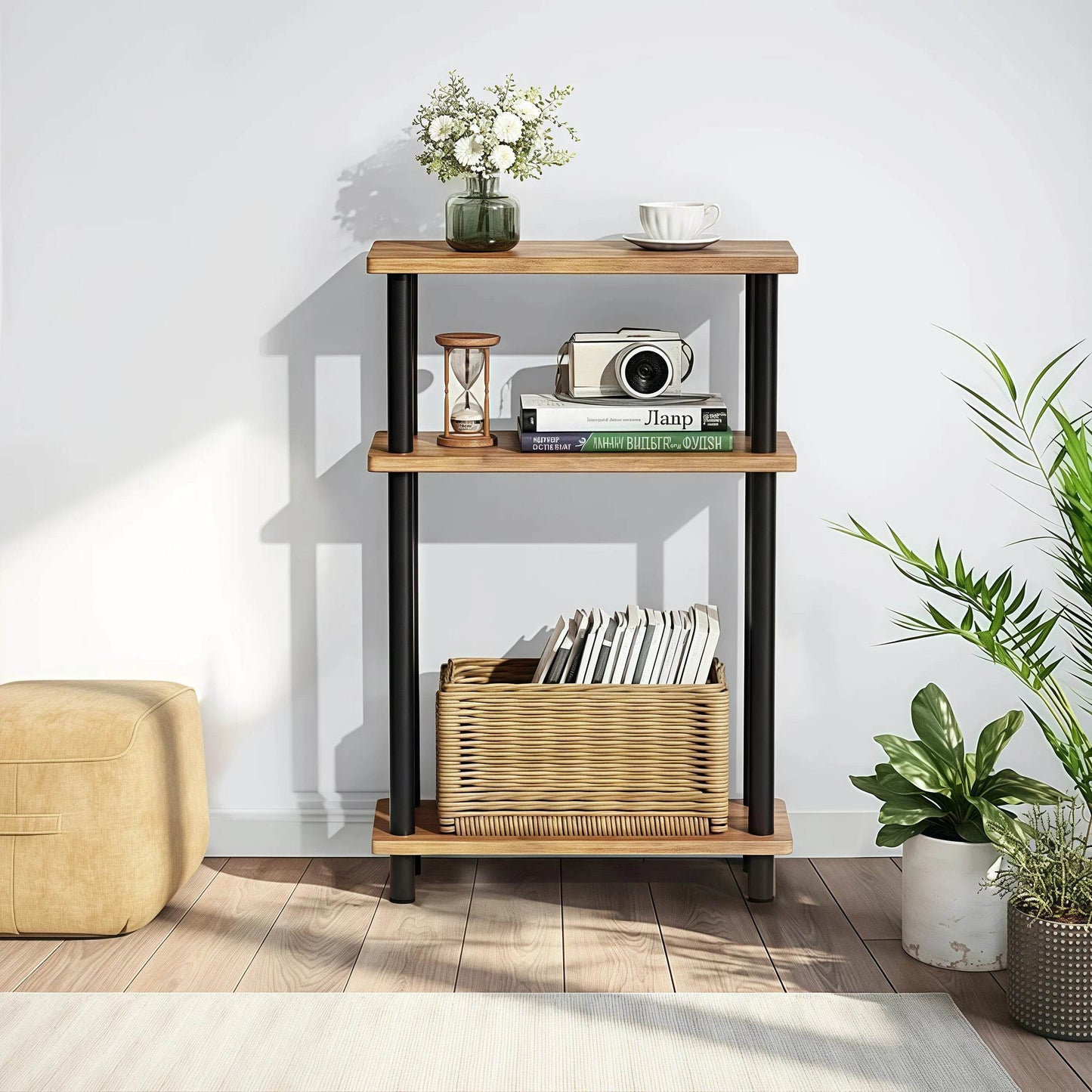 Naawe Slim 3-tier Wooden Side Table with Storage Shelves for Living Room, Bedroom and Sofa - Naawe