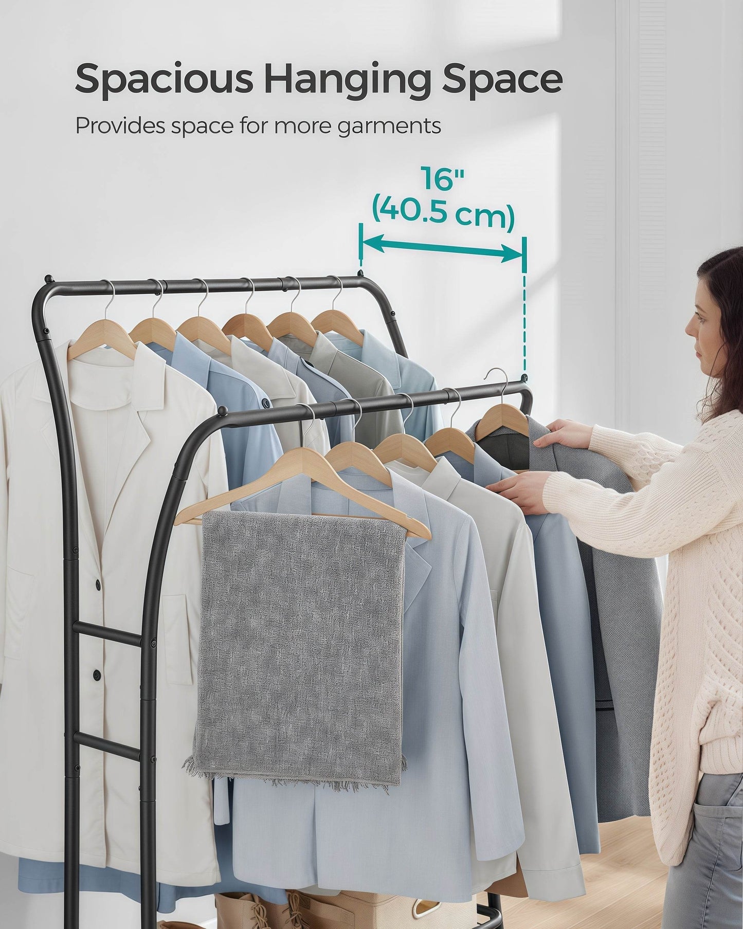 Naawe Double Rod Clothes Rack with Shelves - Naawe
