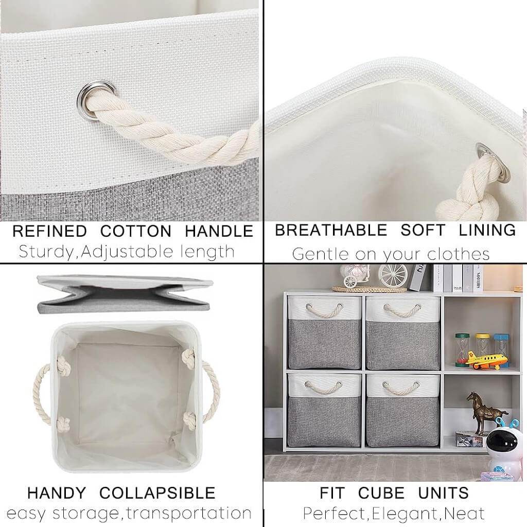 Naawe Cloth Storage Cubes Grey White with Rope Handles - Naawe