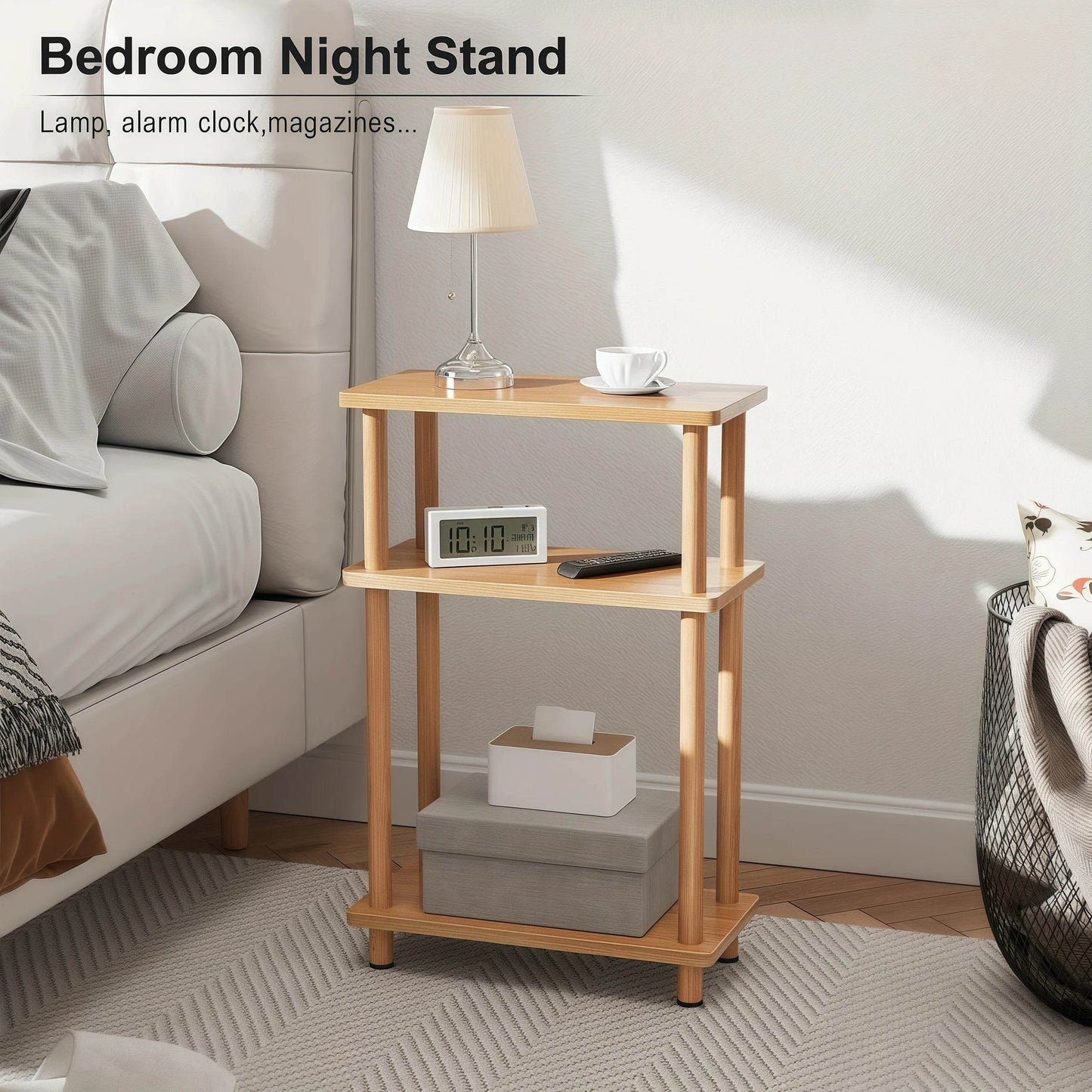 Naawe Slim 3-tier Wooden Side Table with Storage Shelves for Living Room, Bedroom and Sofa - Naawe
