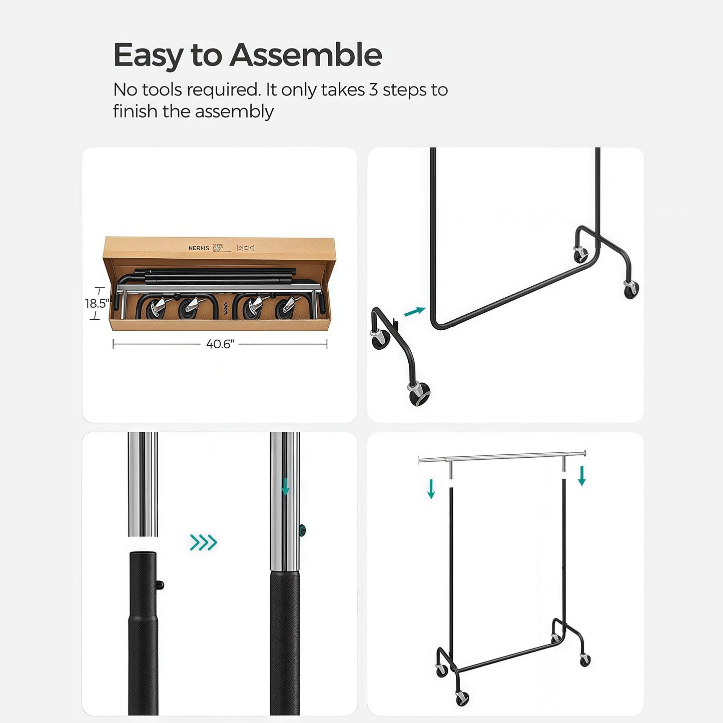 Naawe Stainless Steel Adjustable Heavy Duty Clothes Rack with Wheels with Retractable Hanging Bar - Naawe