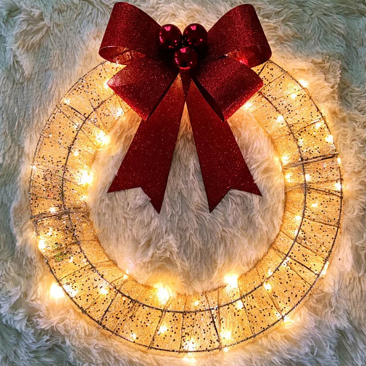 Christmas LED Bow Metal Wreath