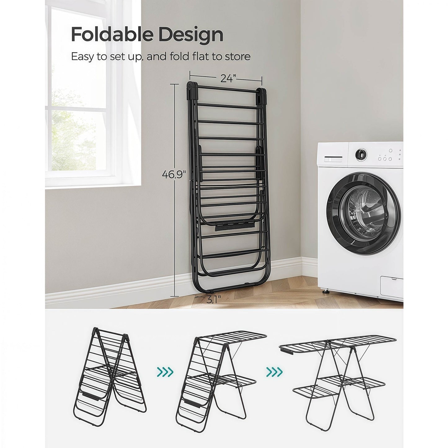 Naawe Foldable 2-Level Clothes Drying Rack with Height-Adjustable Wings - Naawe
