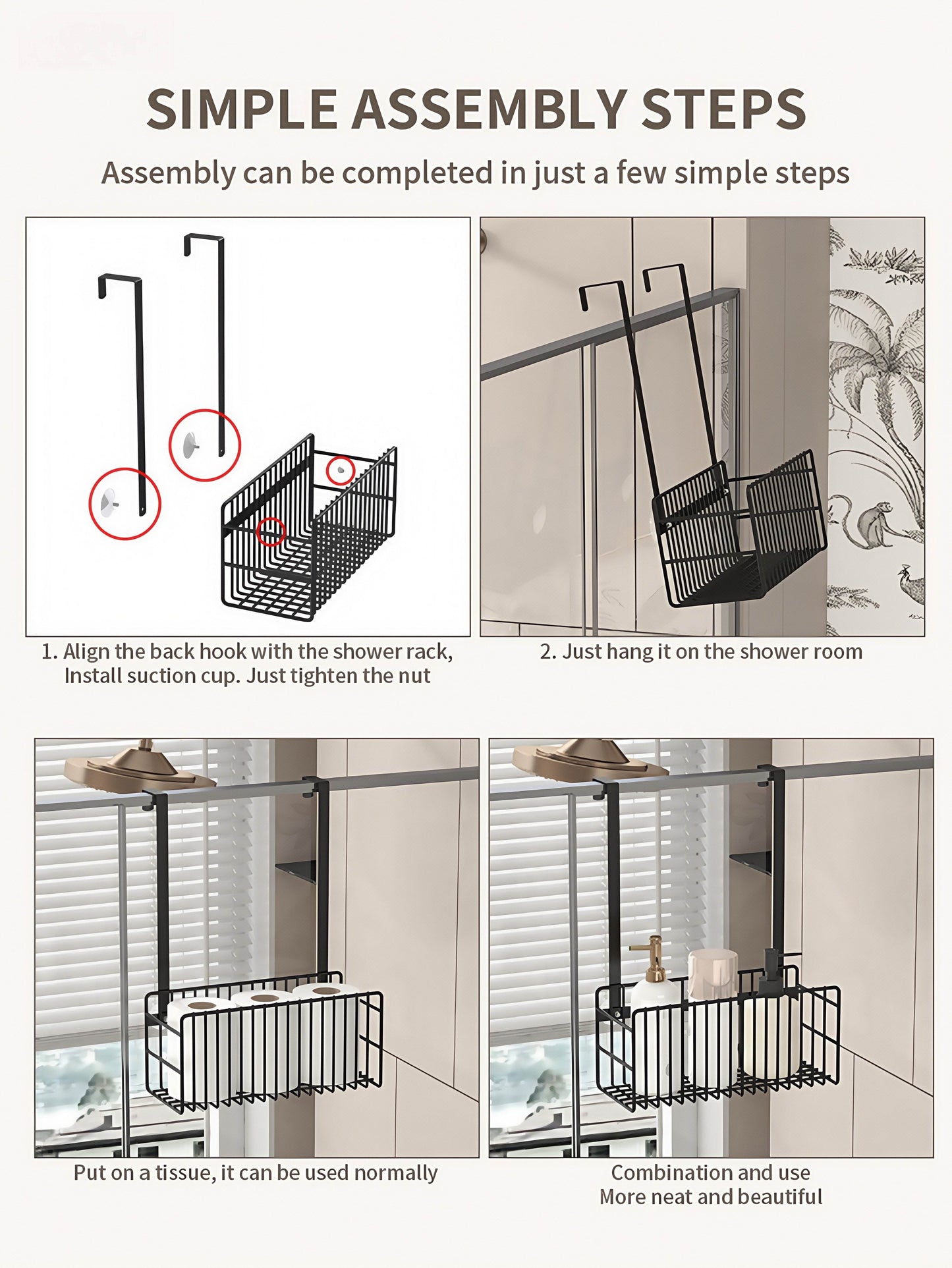 Naawe No-Punch Hanging Shower Gel Storage Shelf for Bathroom - Naawe
