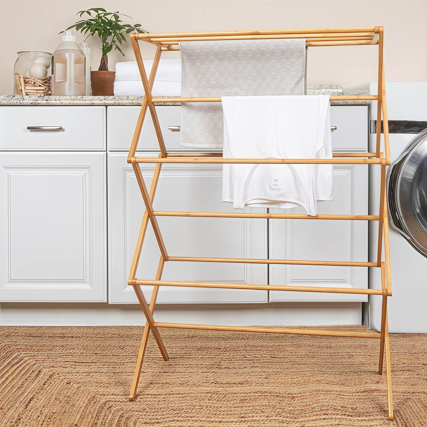 Naawe No-Punch Bamboo Foldable Floor Drying Clothes Rack - Naawe
