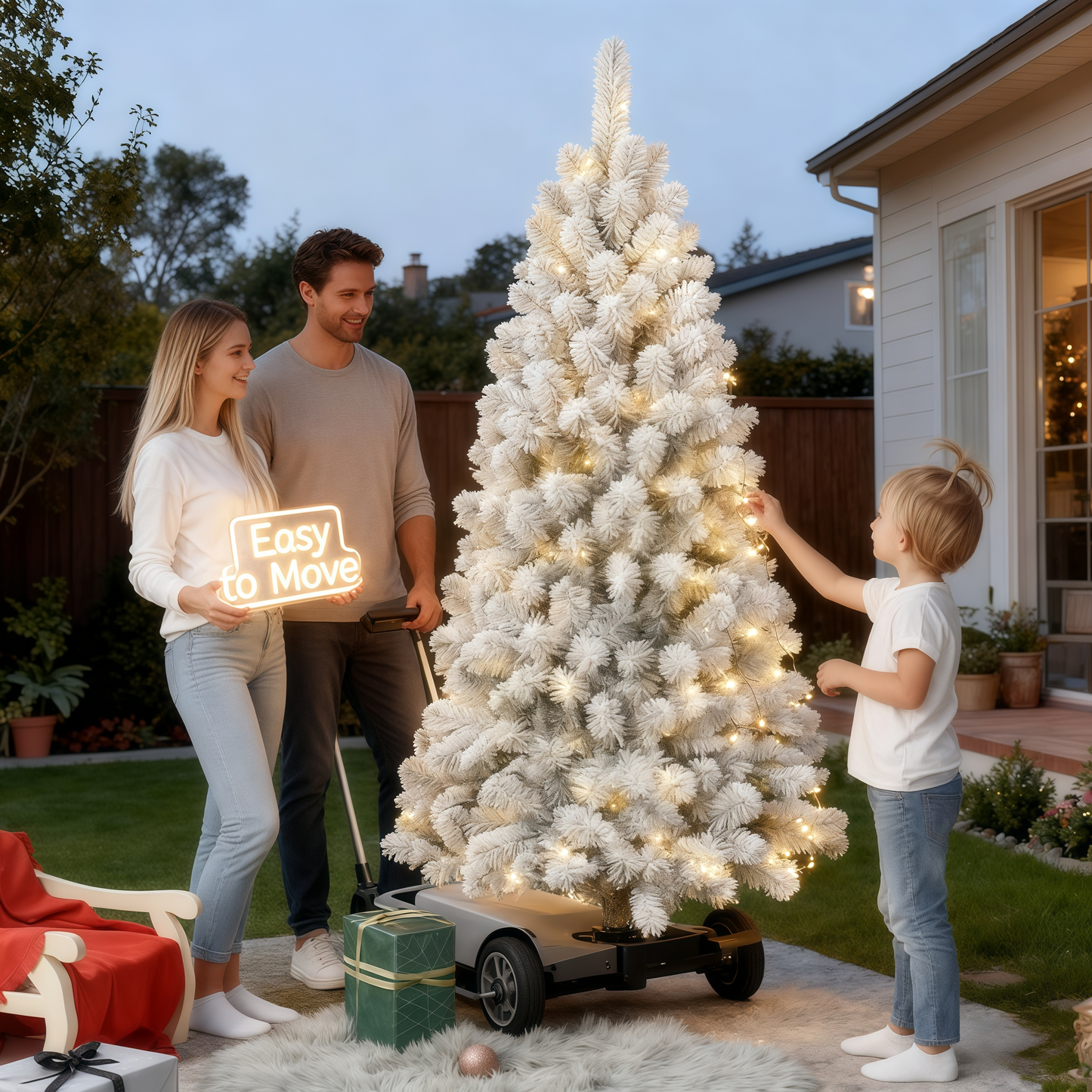 Unmatched Realism: 6ft Flocked Christmas Tree with 350 Lights & Realistic PVC Tips