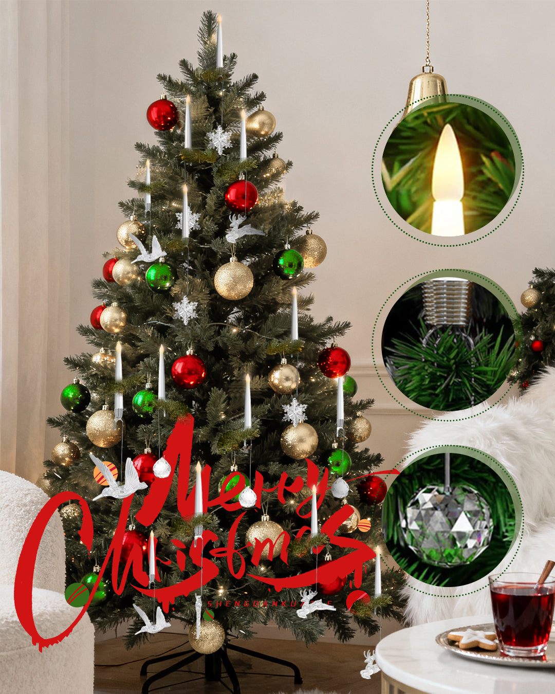 🎄Christmas Tree Led Candles with Clear Crystal Ball Hook