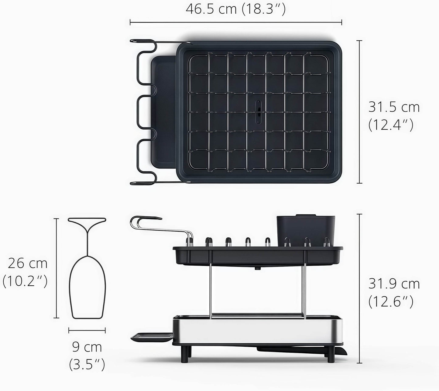Naawe Double Dish Drying Rack with Drainage System with Wine Glass Holder - Naawe