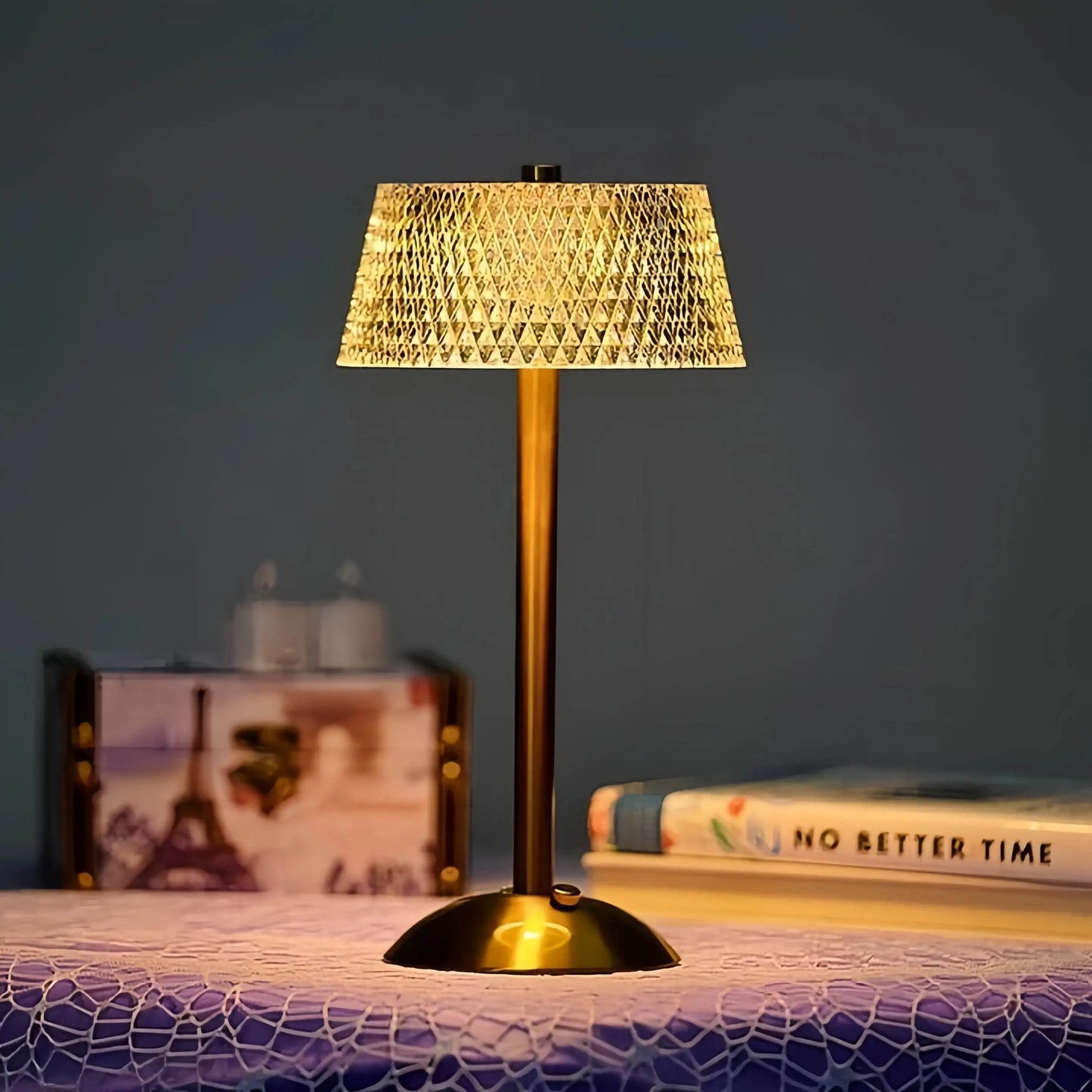 Naawe Gilded Crystal Table Lamp - Handcrafted Glass Shade & Vintage Brass Base - Naawe