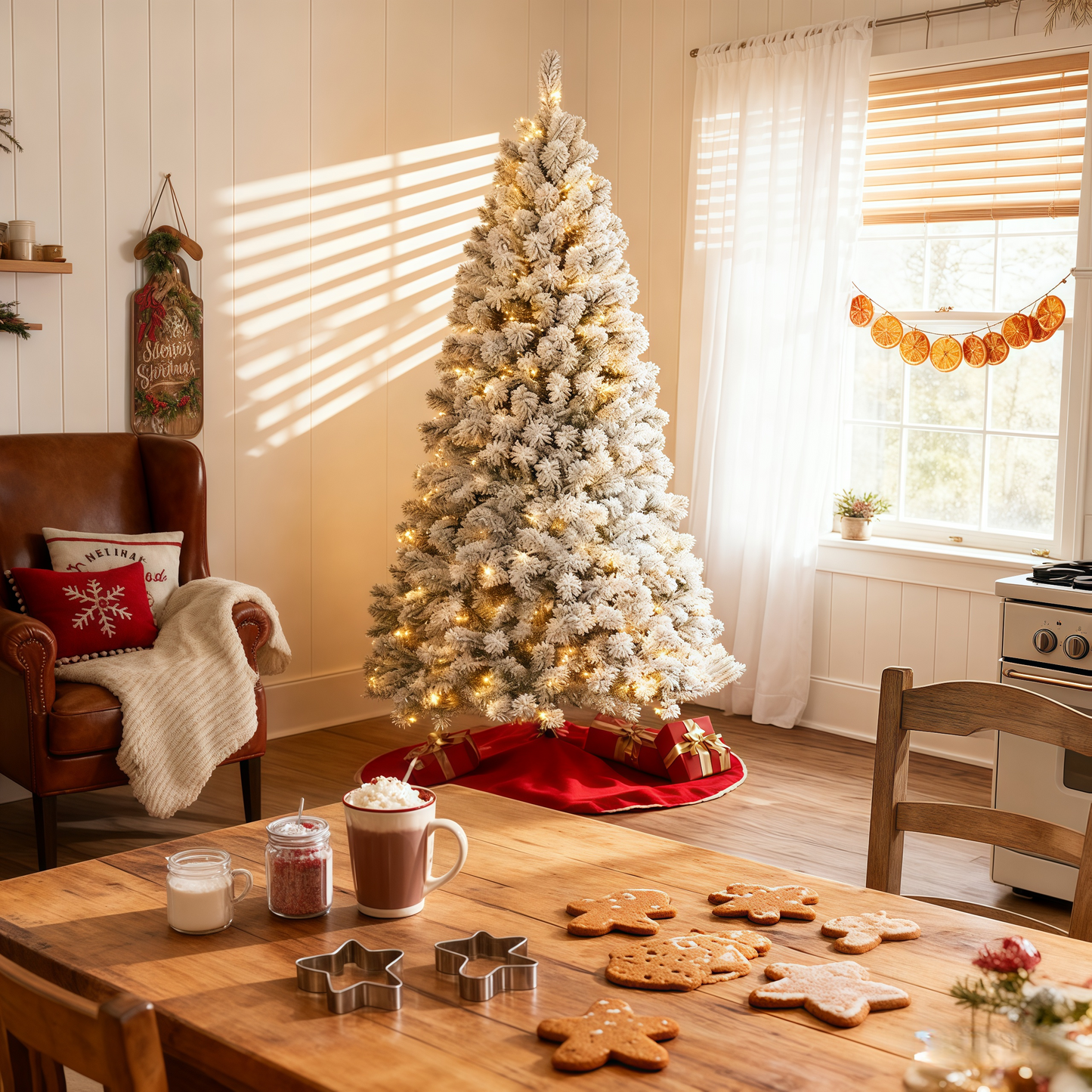Unmatched Realism: 6ft Flocked Christmas Tree with 350 Lights & Realistic PVC Tips