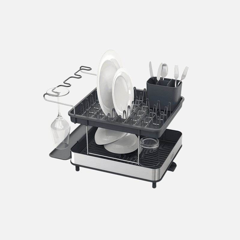 Naawe Double Dish Drying Rack with Drainage System with Wine Glass Holder - Naawe