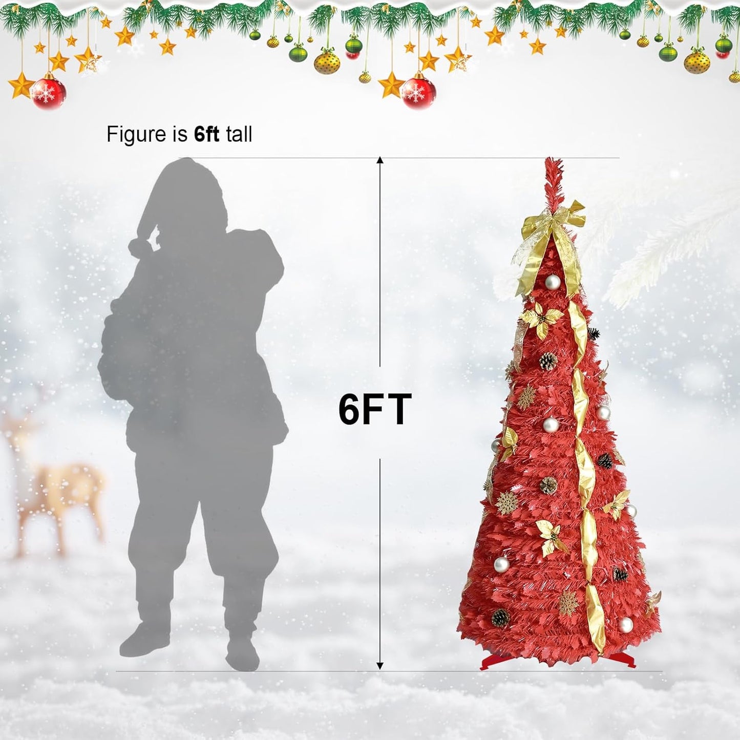 Instant Holiday Magic: 6ft Pre-Lit Red Christmas Tree that Pops Up in Seconds