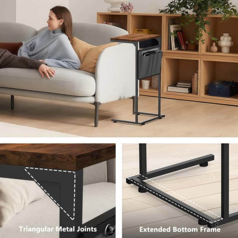 Naawe C-Shaped Side Table for Sofa Recliner with Storage Bag - Naawe