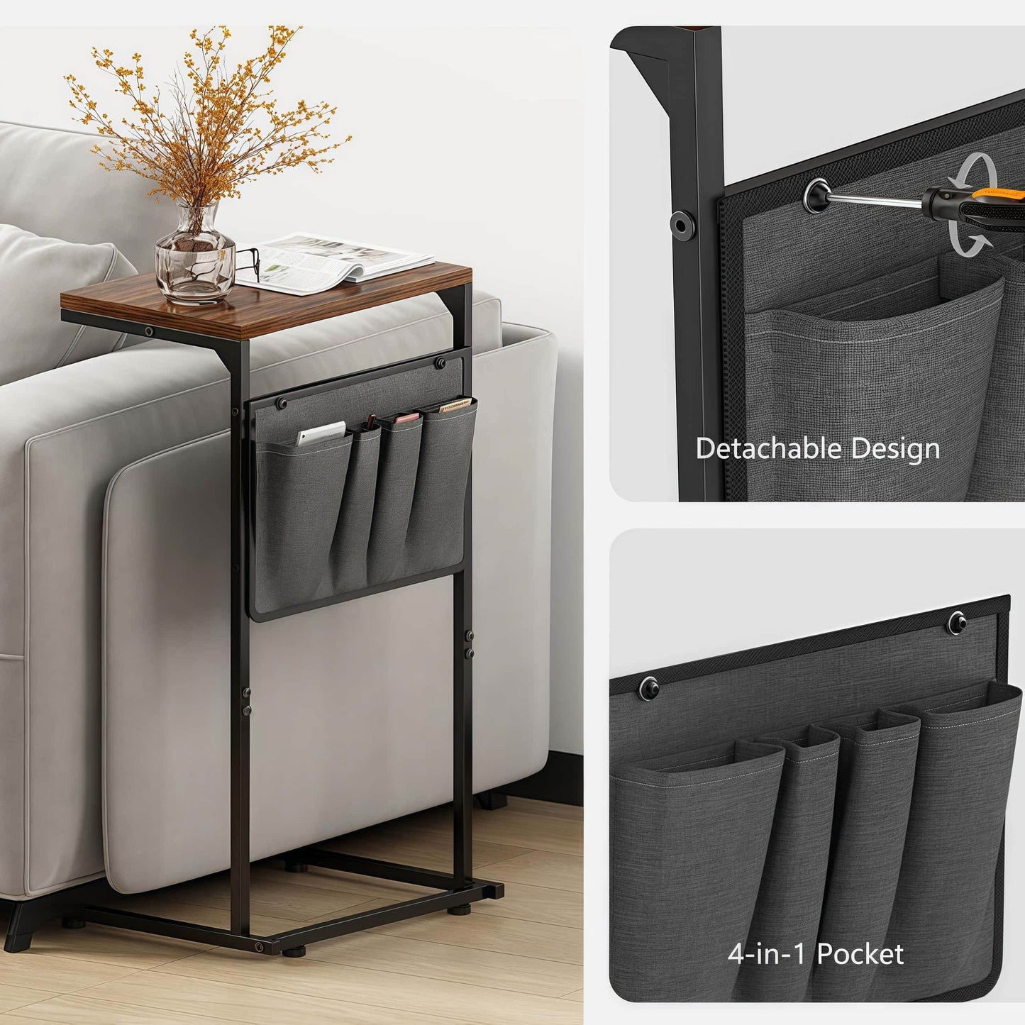 Naawe C-Shaped Side Table for Sofa Recliner with Storage Bag - Naawe