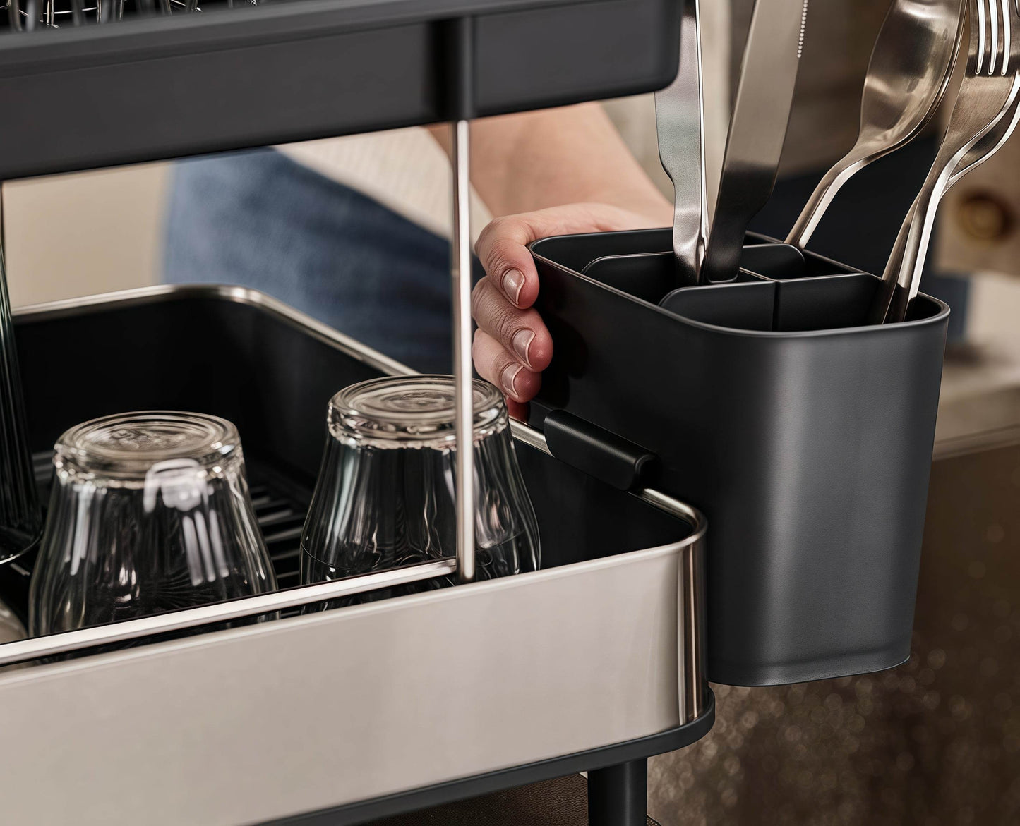 Naawe Double Dish Drying Rack with Drainage System with Wine Glass Holder - Naawe