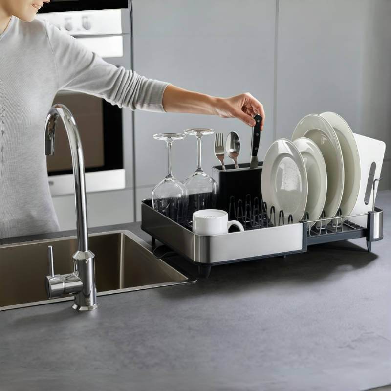 Naawe Steel Expandable Dish Rack Holds 16 Pieces White Single Tier - Naawe