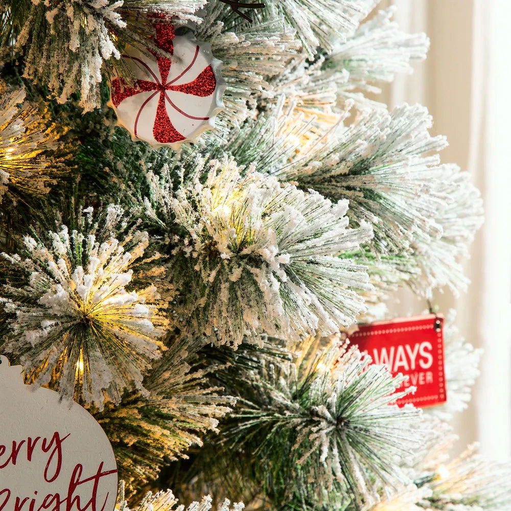 Glitzhome 6FT/7.5FT/9FT Warm White or Multi-Colored Pre-Lit Flocked Pine Artificial Christmas Tree