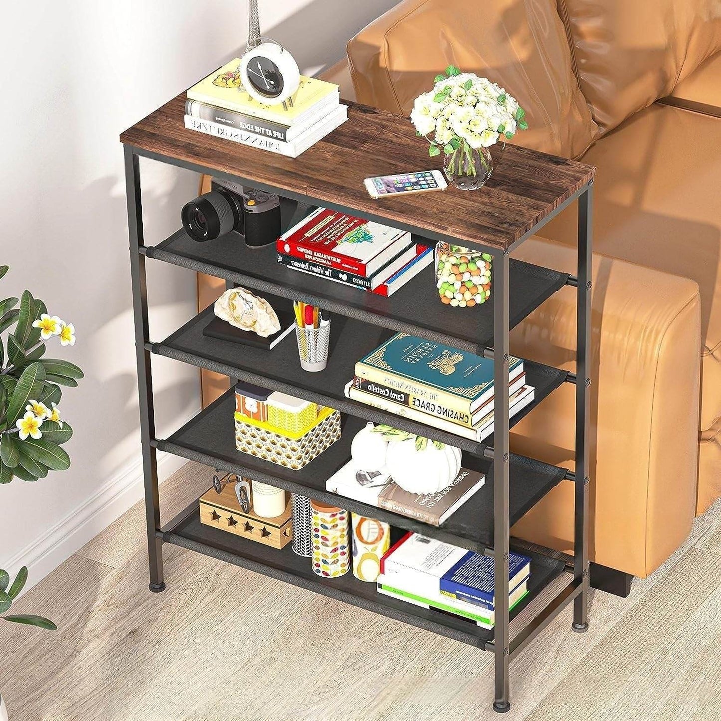 Naawe Multi-Functional Patchwork Wooden Board Assembly 5 Tier Shoe Rack for 12-16 Pairs of Shoes - Naawe