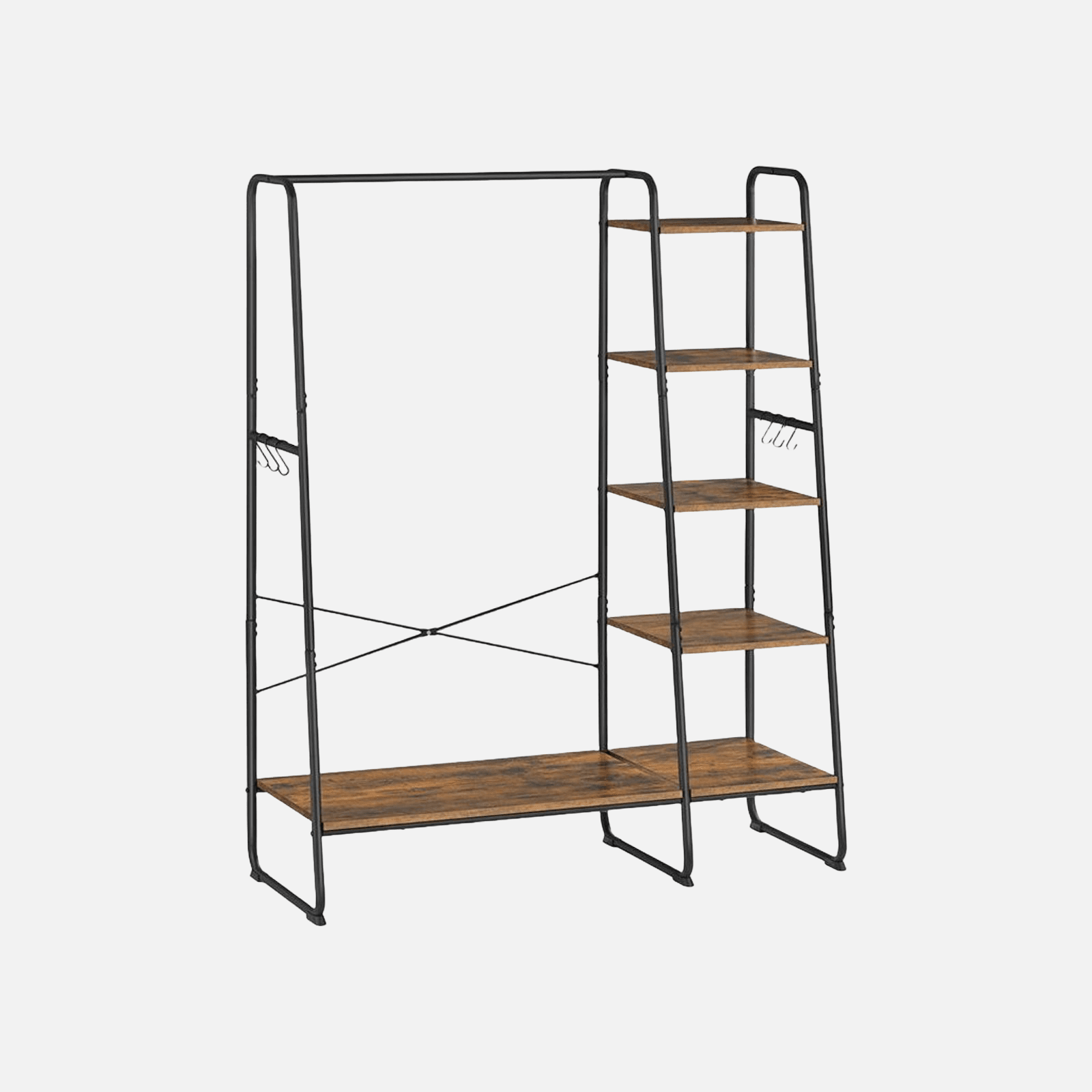 Naawe Modern Cloakroom Floor Hanging Clothes Rack with Shoe Rack and 5 Tier Organizer Combined 6 Side Hooks - Naawe
