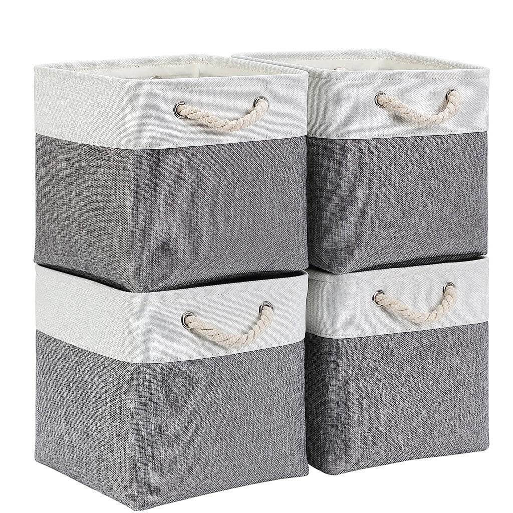 Naawe Cloth Storage Cubes Grey White with Rope Handles - Naawe