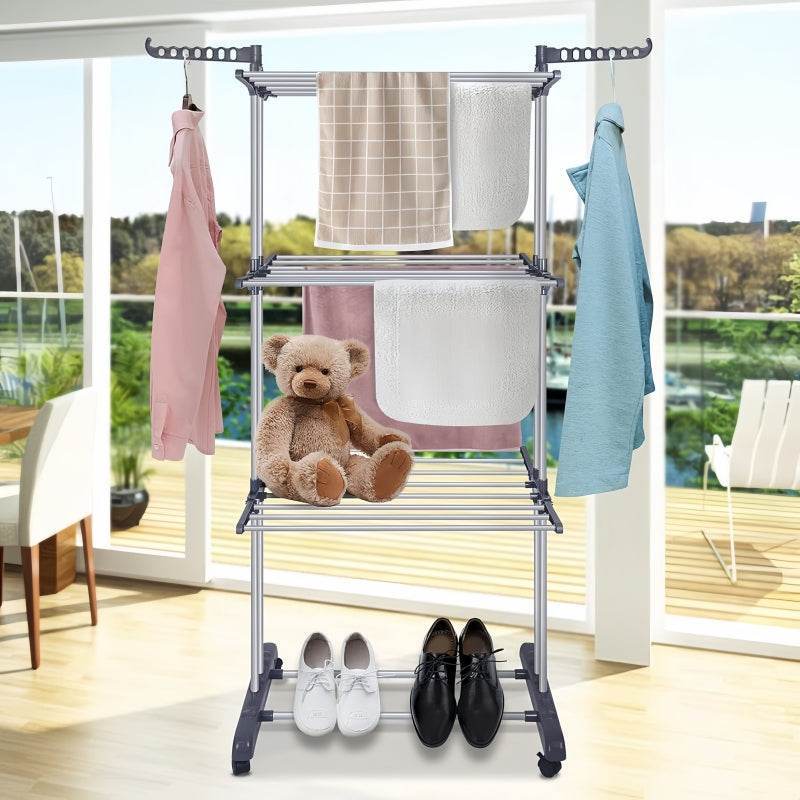 Naawe 4 Tier Removable Stainless Steel Folding Drying Rack with Two Side Wings - Naawe