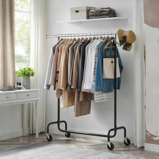 Naawe Stainless Steel Adjustable Heavy Duty Clothes Rack with Wheels with Retractable Hanging Bar - Naawe