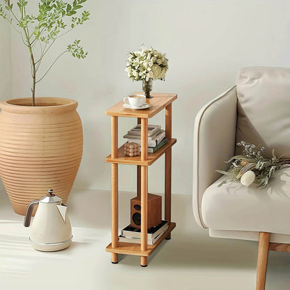 Naawe Slim 3-tier Wooden Side Table with Storage Shelves for Living Room, Bedroom and Sofa - Naawe