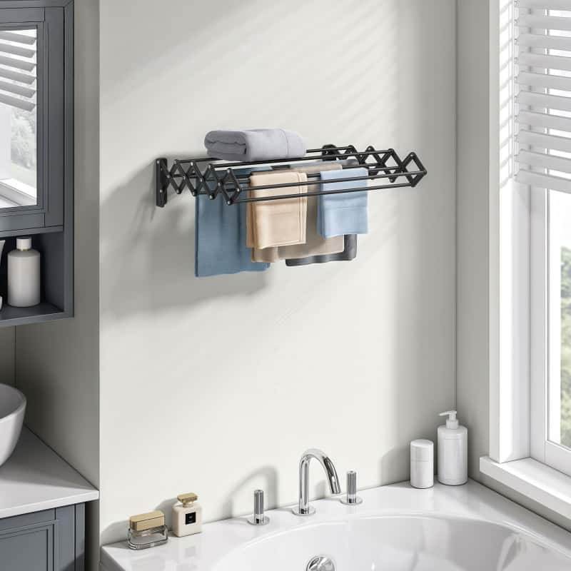 Naawe Wall-Mounted Expandable Steel Clothes Drying Rack with 9 Hanging Rods - Naawe