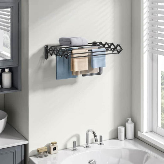 Naawe Wall-Mounted Expandable Steel Clothes Drying Rack with 9 Hanging Rods - Naawe