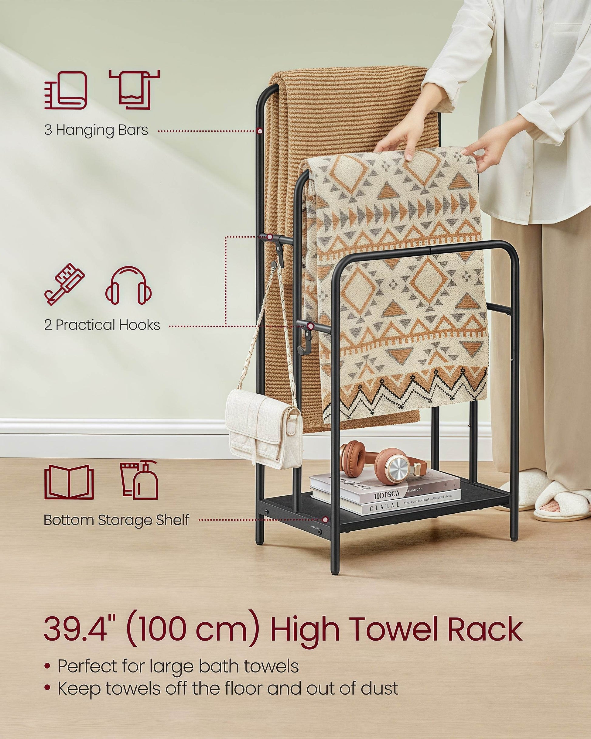 Naawe Floor Standing 3 Tier Bathroom Towel Organizer with Storage Shelf - Naawe