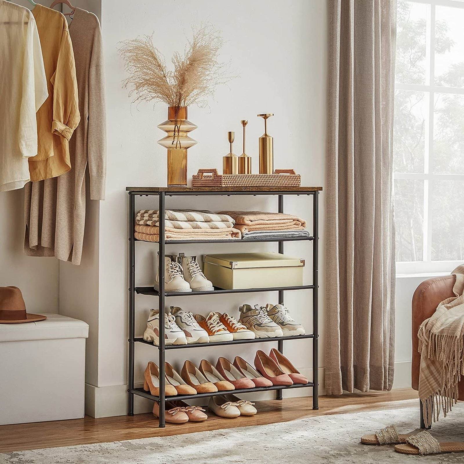 Naawe Multi-Functional Patchwork Wooden Board Assembly 5 Tier Shoe Rack for 12-16 Pairs of Shoes - Naawe