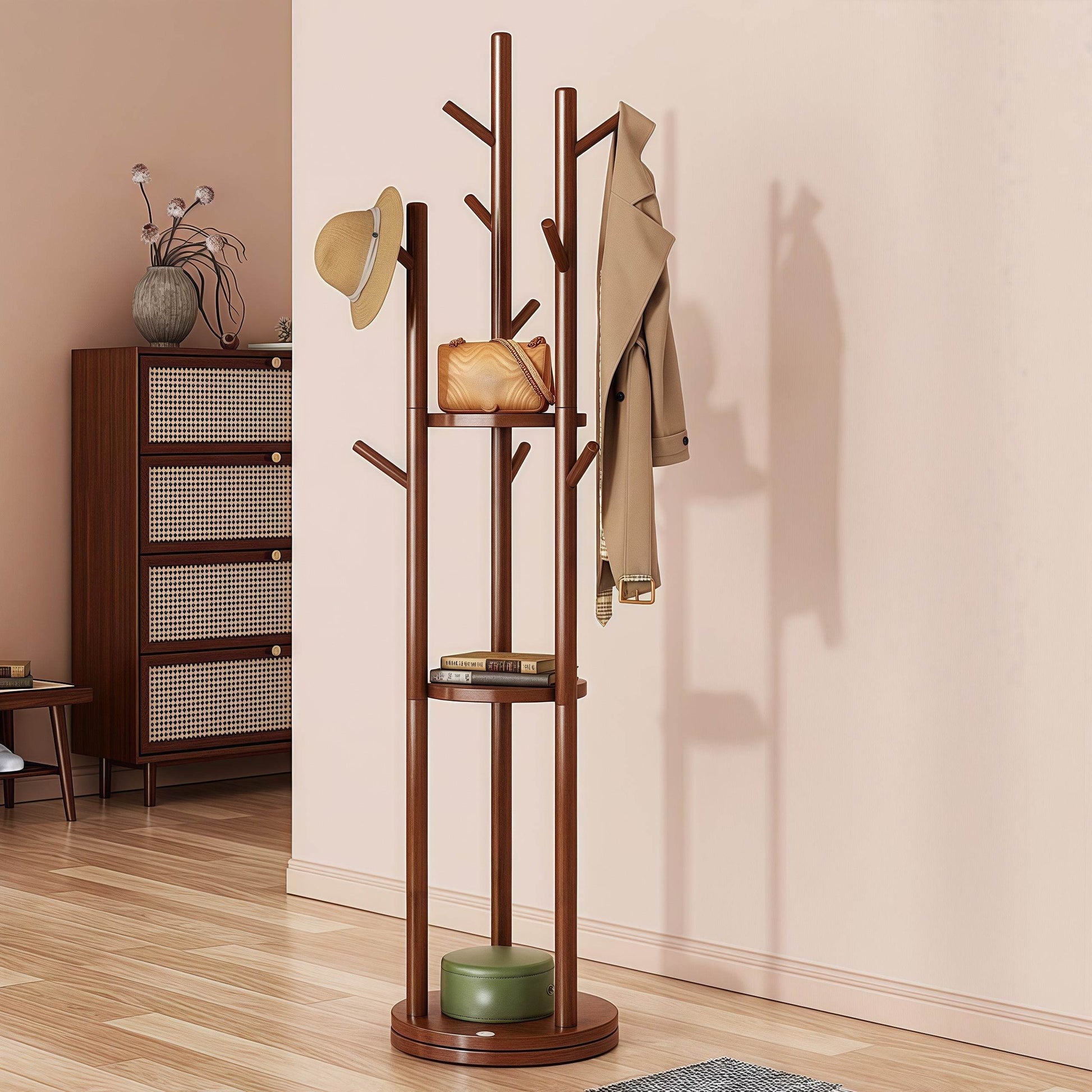 Naawe Bedroom Freestanding Floor-standing Solid Wood Rotatable Coat Rack - Naawe
