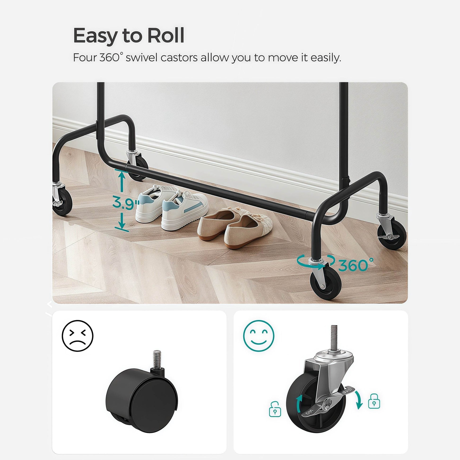 Naawe Stainless Steel Adjustable Heavy Duty Clothes Rack with Wheels with Retractable Hanging Bar - Naawe