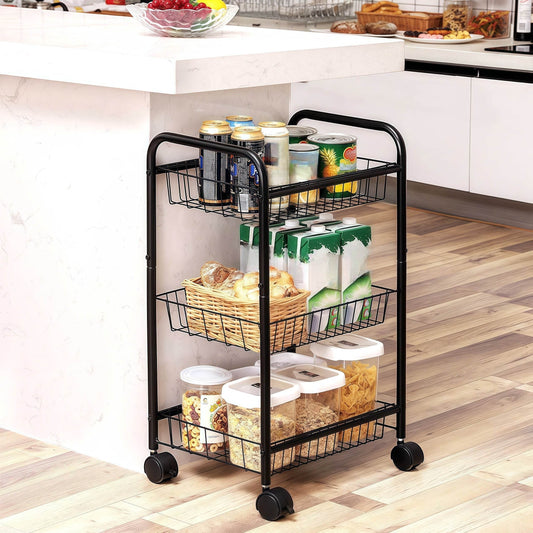Naawe 3-Tier Metal Rolling Cart on Wheels with Baskets - Naawe