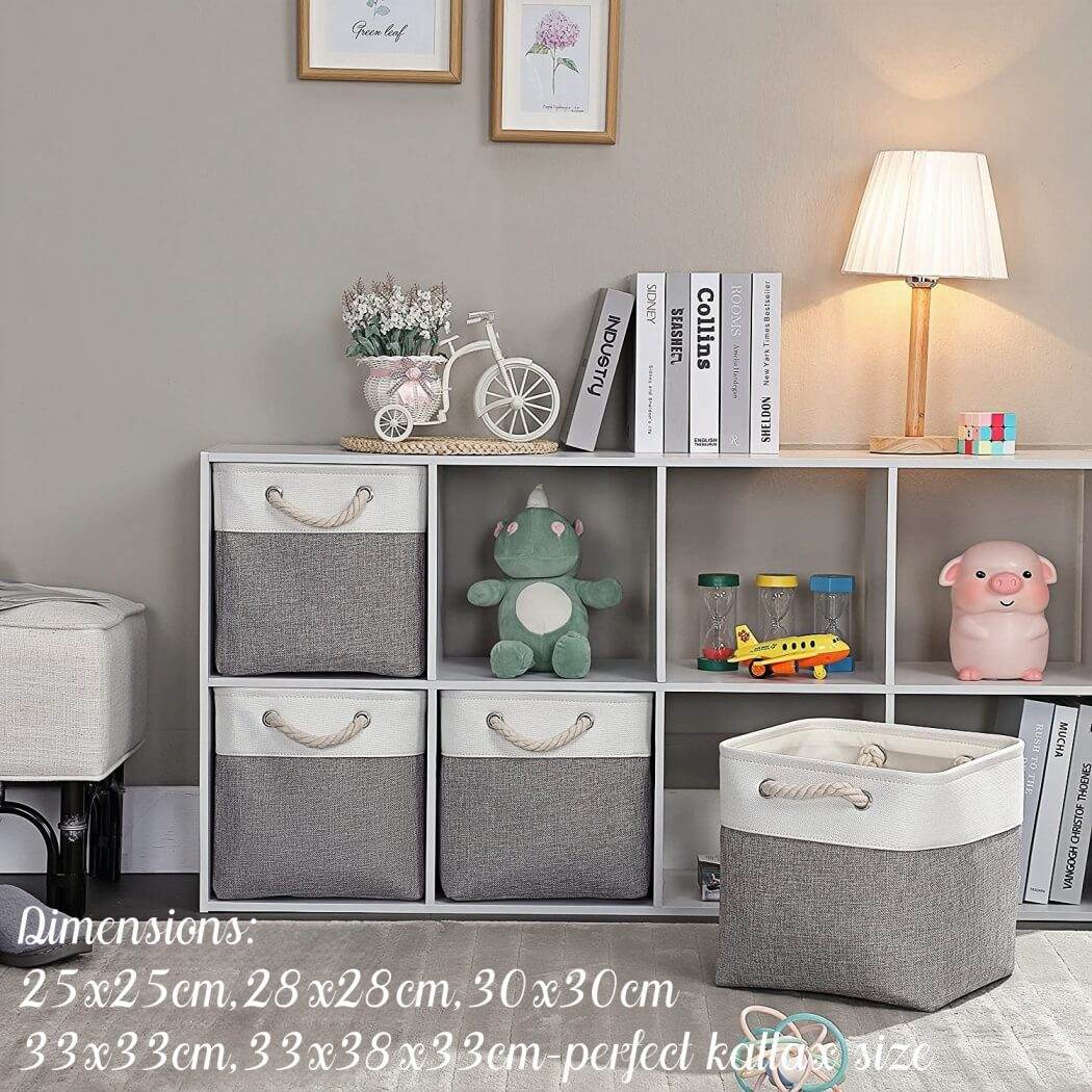Naawe Cloth Storage Cubes Grey White with Rope Handles - Naawe
