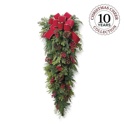 Christmas Cheer Cordless Teardrop Swag with Bow