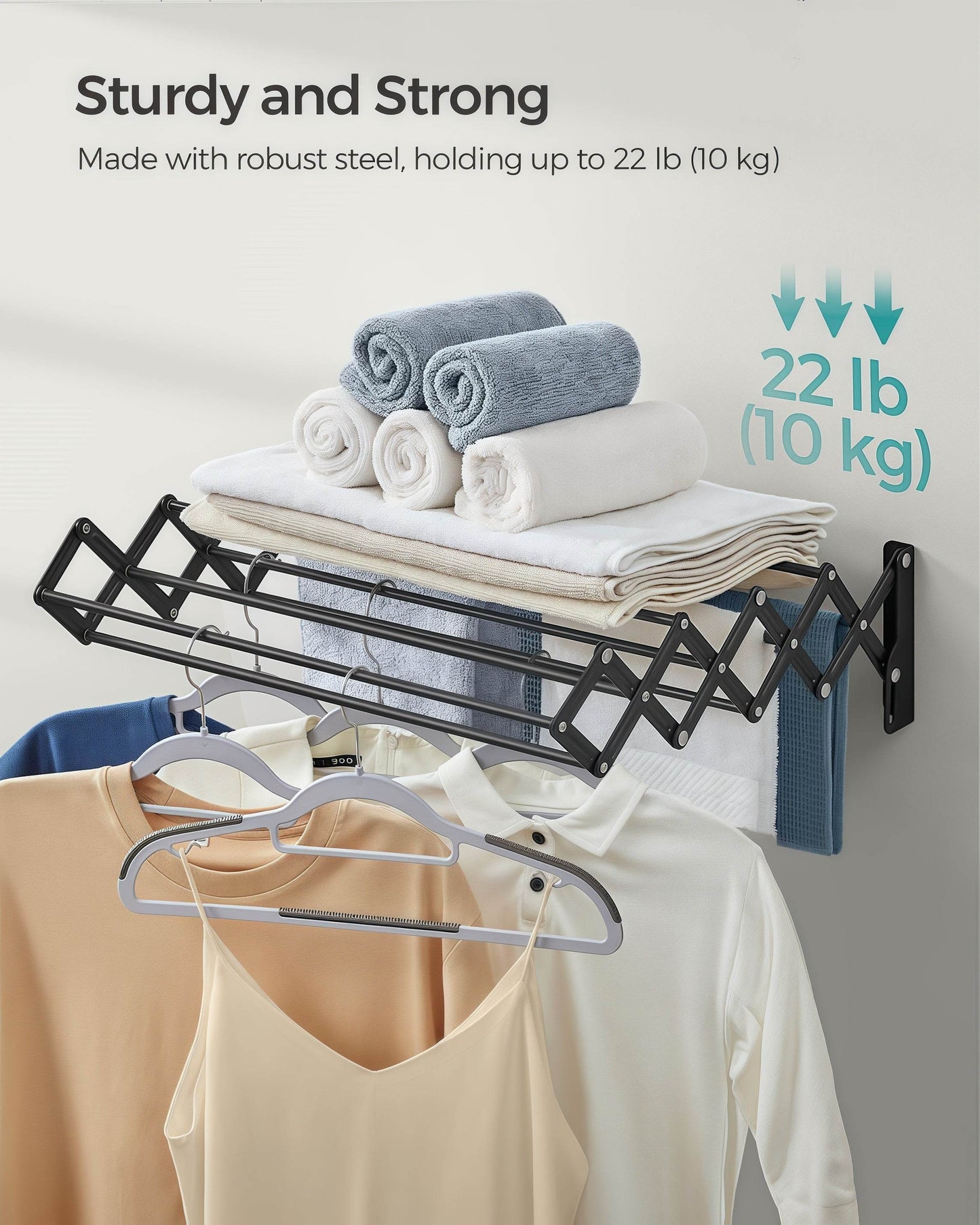 Naawe Wall-Mounted Expandable Steel Clothes Drying Rack with 9 Hanging Rods - Naawe