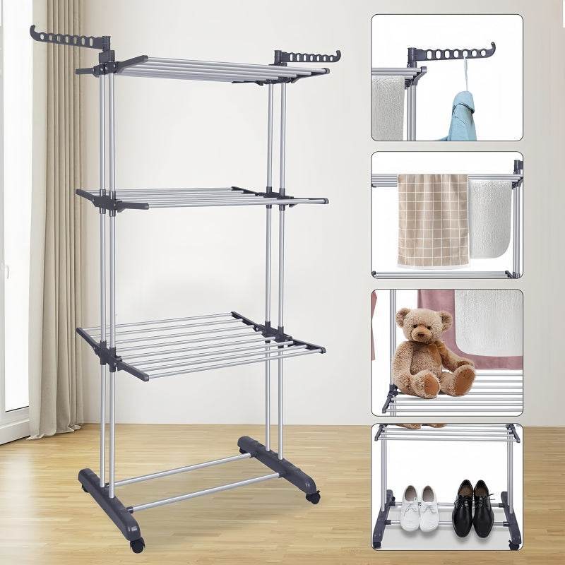 Naawe 4 Tier Removable Stainless Steel Folding Drying Rack with Two Side Wings - Naawe